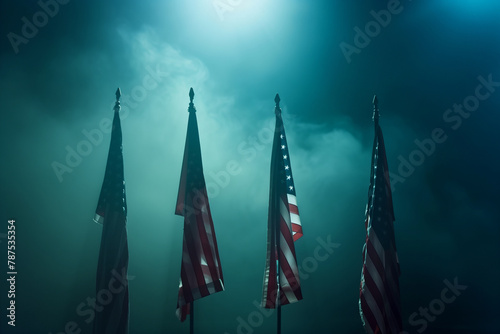 uplifting image showcasing the stars and stripes of American flags against a deep blue background, reminding us of the sacrifices made by veterans and the enduring principles of li