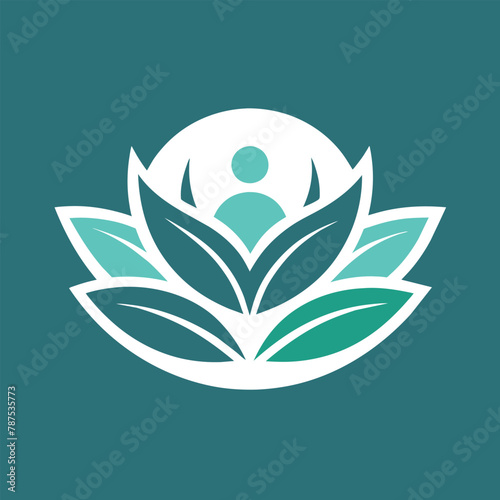 A modern logo featuring green leaves and a person, perfect for a wellness center, A clean, contemporary logo for a wellness center with a lotus flower symbol