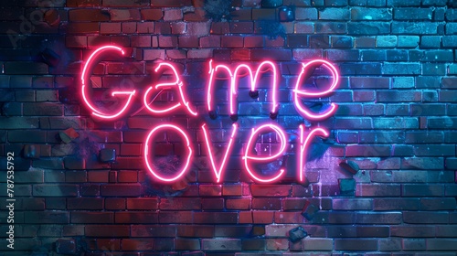 Game over neon sign on brick wall