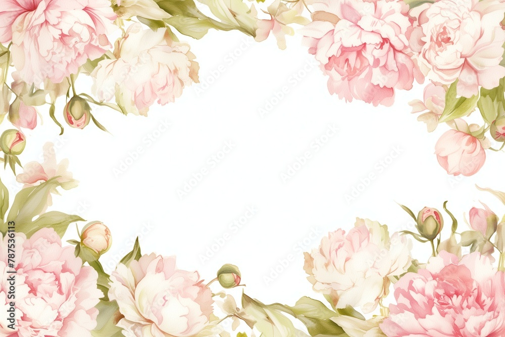 Floral Frame, Watercolor Pink peonies, Invitation Design with Copy Space