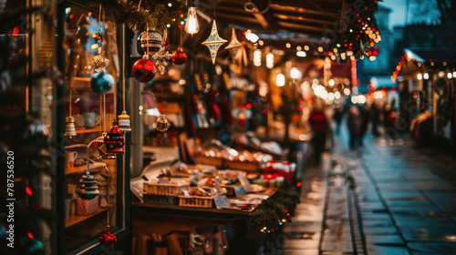 Lively outdoor market filled with a variety of lights and decorations, creating a festive and bustling atmosphere photo