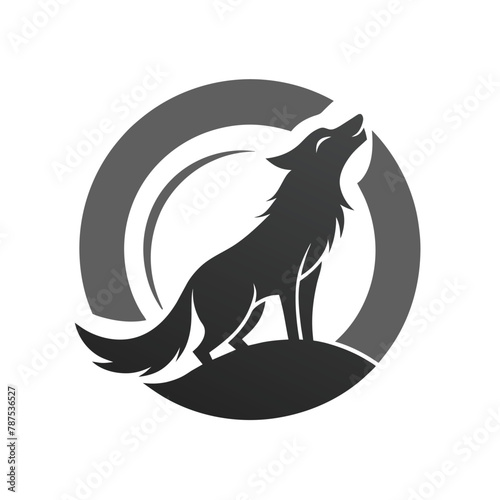 A wolf, standing on top of a hill, overlooking the landscape, A geometric representation of a howling wolf in a monochromatic color scheme