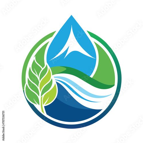 A green leaf with a water drop for a logo design emphasizing water conservation efforts, A logo that captures the essence of water conservation with minimalistic elements