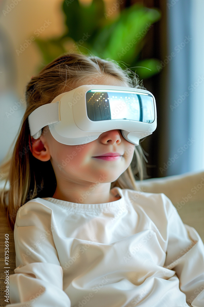 A young girl wearing a white shirt and a pair of white goggles A young girl wearing a white shirt and a pair of white goggles