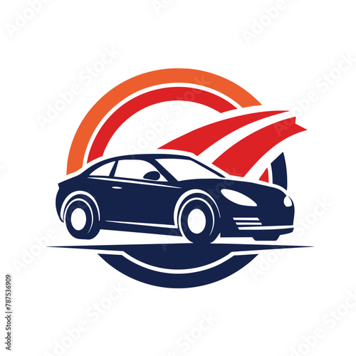 A car with a flag mounted on its roof standing still in a parking lot  A minimalist approach to capturing the essence of a car showroom