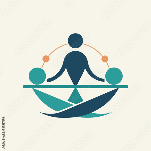A person sitting calmly on a body of water, displaying a unique balance of mind and nature, A minimalist design showcasing the balance of mind, body, and spirit