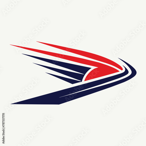 Logo with red, white, and blue colors displayed on a white background, A minimalist design that captures the speed of a track and field team