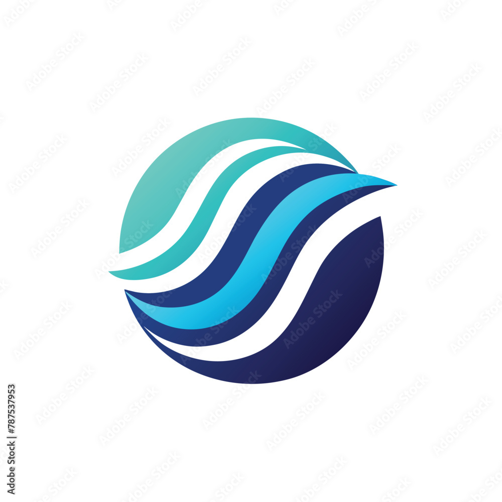 Stylized wave motif in blue and white, representing a water company logo, A minimalist logo featuring a stylized wave motif for a social media management company Stylized wave motif in blue and white, representing a water company logo, A minimalist logo featuring a stylized wave motif for a social media management company