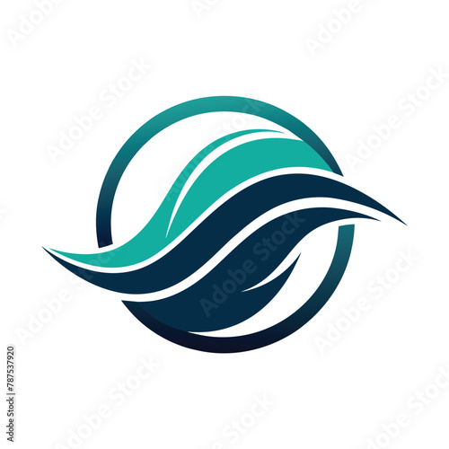 Stylized blue and green wave logo against a white backdrop, A minimalist logo featuring a stylized factory silhouette