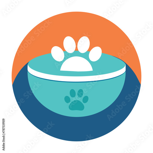 A pet food bowl with a distinct paw print on the surface, A minimalist representation of a pet food bowl, minimalist simple modern vector logo design