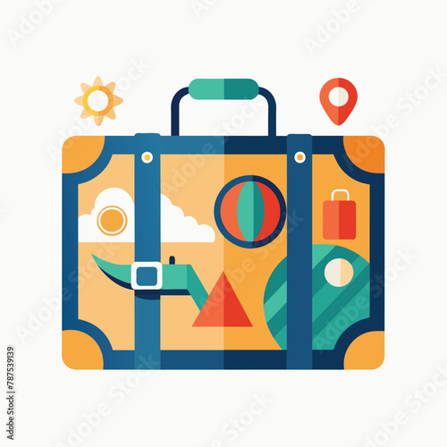 A modern suitcase featuring a map design, perfect for world travelers, A minimalist representation of a suitcase with subtle travel accents