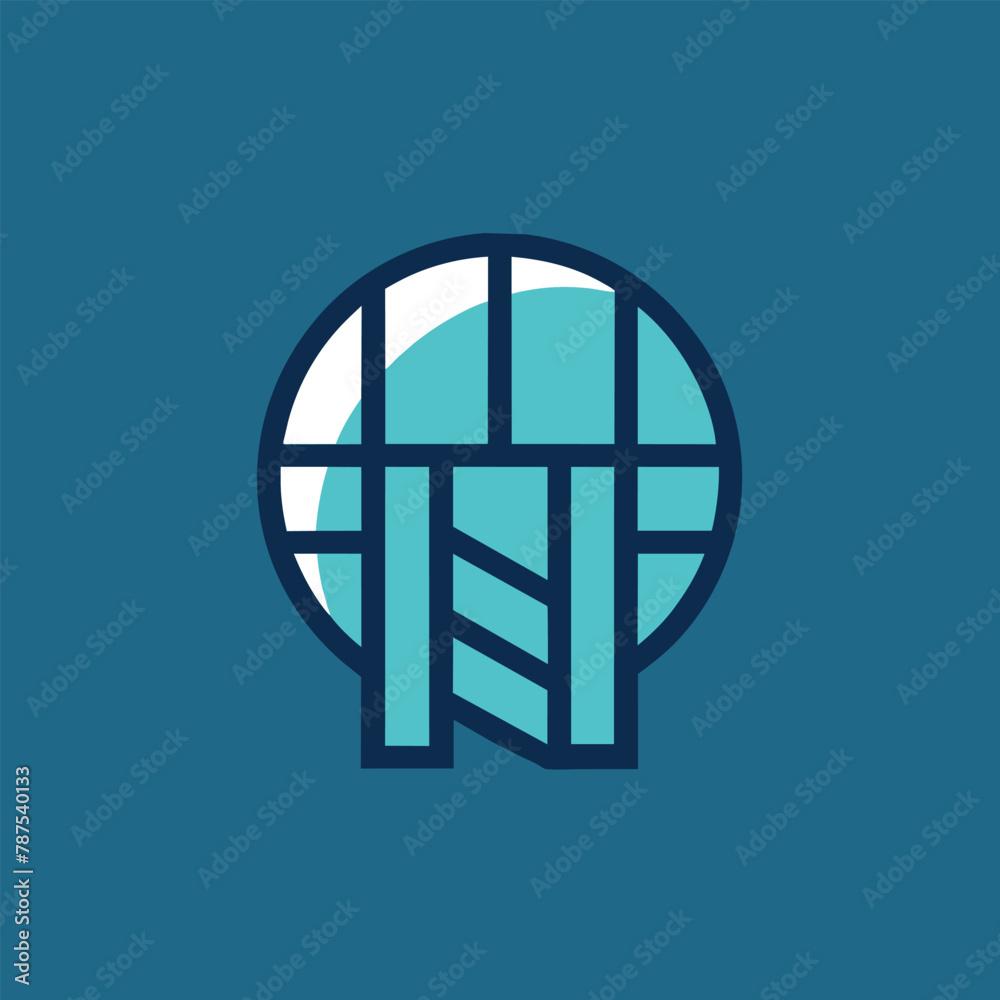 Logo design featuring blue and white colors with a circular window element, An artistic representation of a volleyball net, minimalist simple modern vector logo design Logo design featuring blue and white colors with a circular window element, An artistic representation of a volleyball net, minimalist simple modern vector logo design