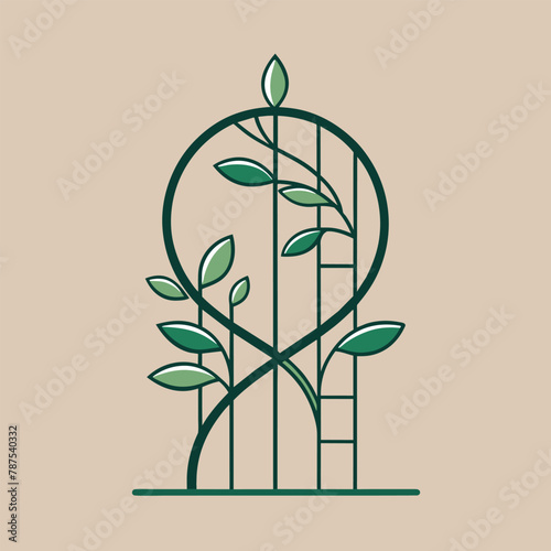 Line drawing of a trellis with a plant growing out of it in an elegant manner, An elegant line drawing of a plant winding its way up a trellis