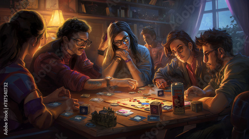 Joyful Game Night  Friends Bond Over Board and Card Games