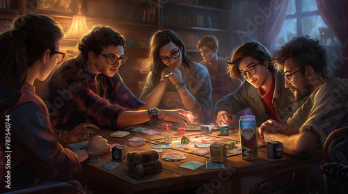 Joyful Game Night: Friends Bond Over Board and Card Games photo