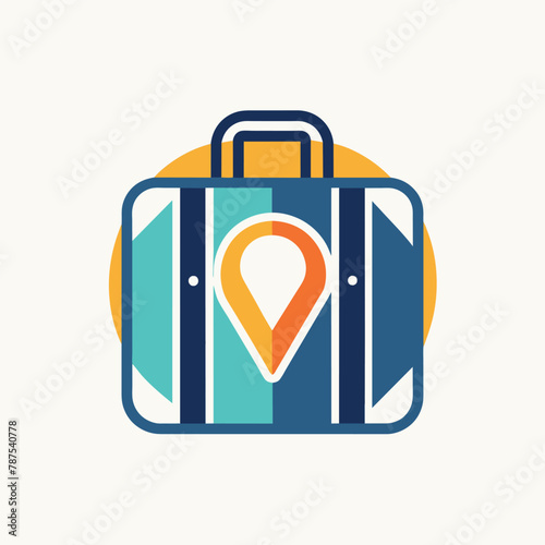 A suitcase with a map pin attached to it for travel planning and marking destinations, A simple, elegant design incorporating a subtle house outline