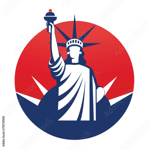 The Statue of Liberty, a colossal neoclassical sculpture, stands tall while holding a torch in her hand, A simplified version of the Statue of Liberty, minimalist simple modern vector logo design