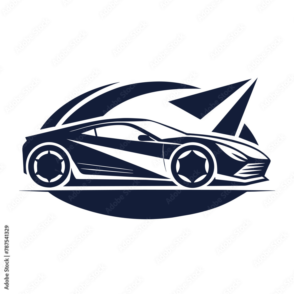 A black and white sports car with a sleek and modern design racing on the road, A sleek and modern design featuring a car silhouette in a minimalist style