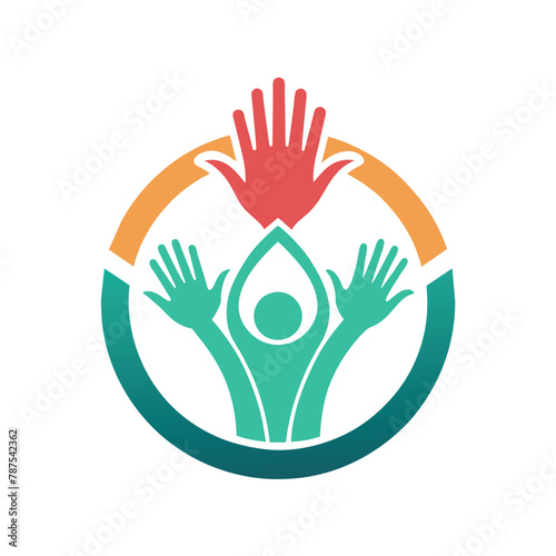 A logo featuring hands and a person holding a flower, symbolizing help and support, A symbol for a volunteer group that showcases helping hands in a clean, modern style