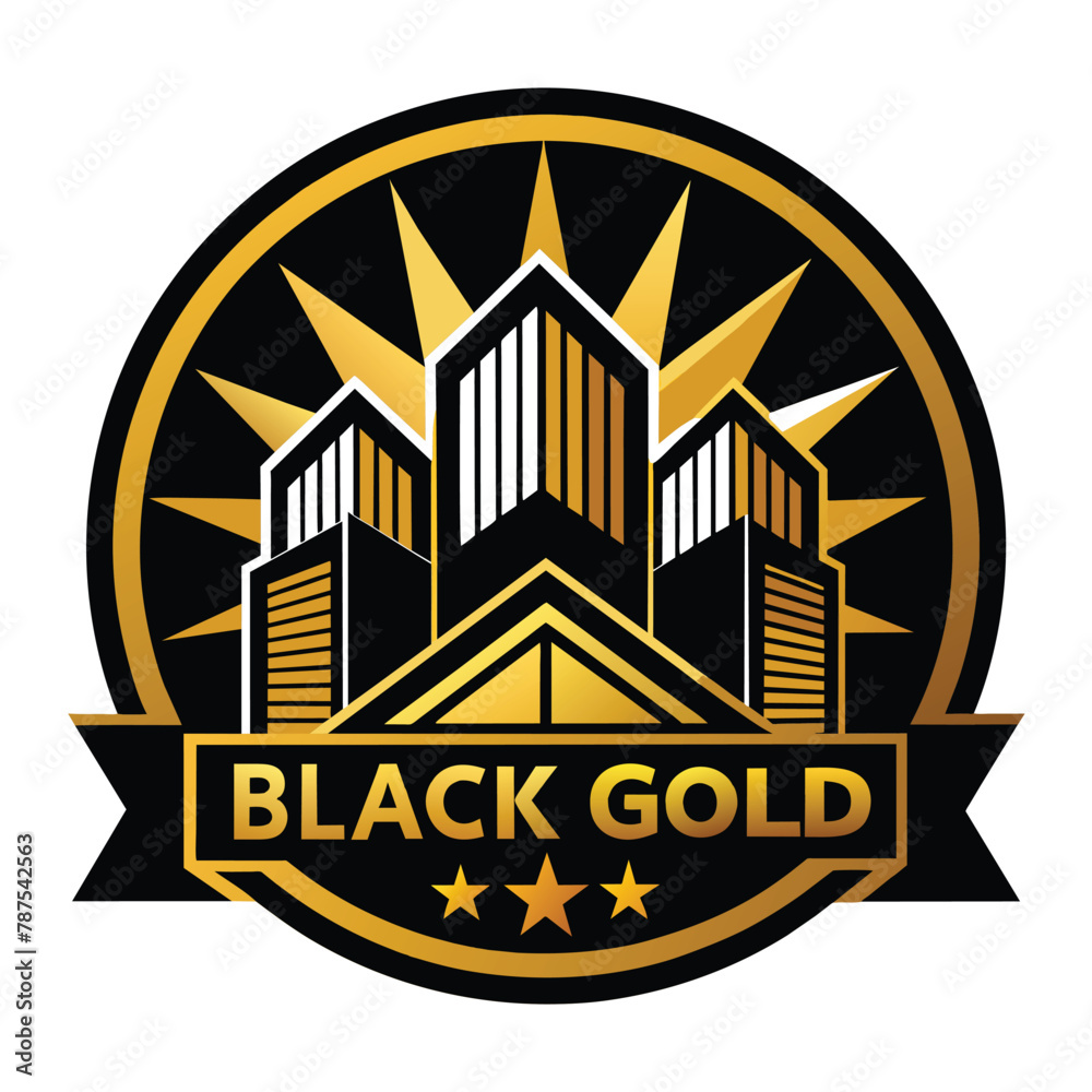 Obraz premium The black gold logo features a sleek and modern design with a color scheme of black and gold, Black Gold Real Estate Logo