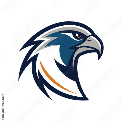 Close-up of an eagle head showing a unique blue and orange beak design, Bird falcon logo design, minimalist simple modern vector logo design