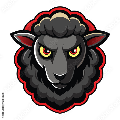 A distinctive black sheep with yellow eyes standing on a white background, Black Sheep Logo Mascot, Distinctive Illustration Vector Graphic