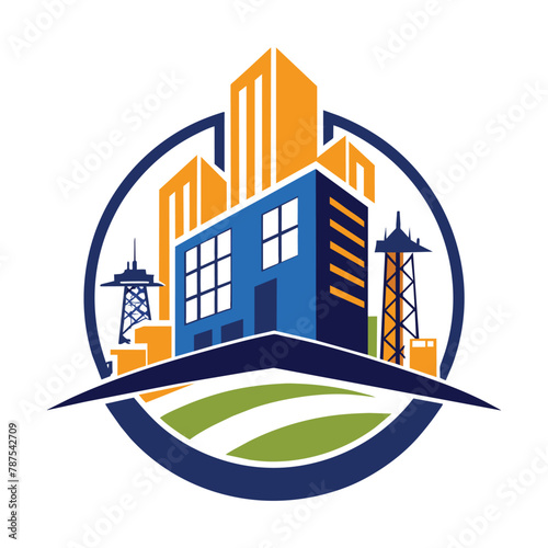 Logo of a company featuring a building as the central element, Building construction logo design