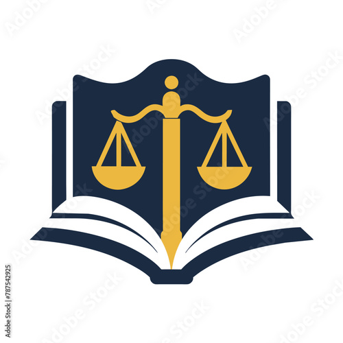 A book with a scale of justice placed on top, symbolizing law and justice, Clean and simple depiction of a law book, minimalist simple modern vector logo design