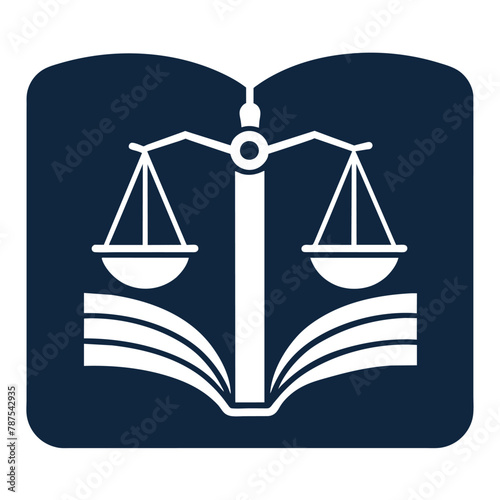 A law book with a balance scale resting on top, symbolizing justice and fairness in legal matters, Clean and simple depiction of a law book, minimalist simple modern vector logo design
