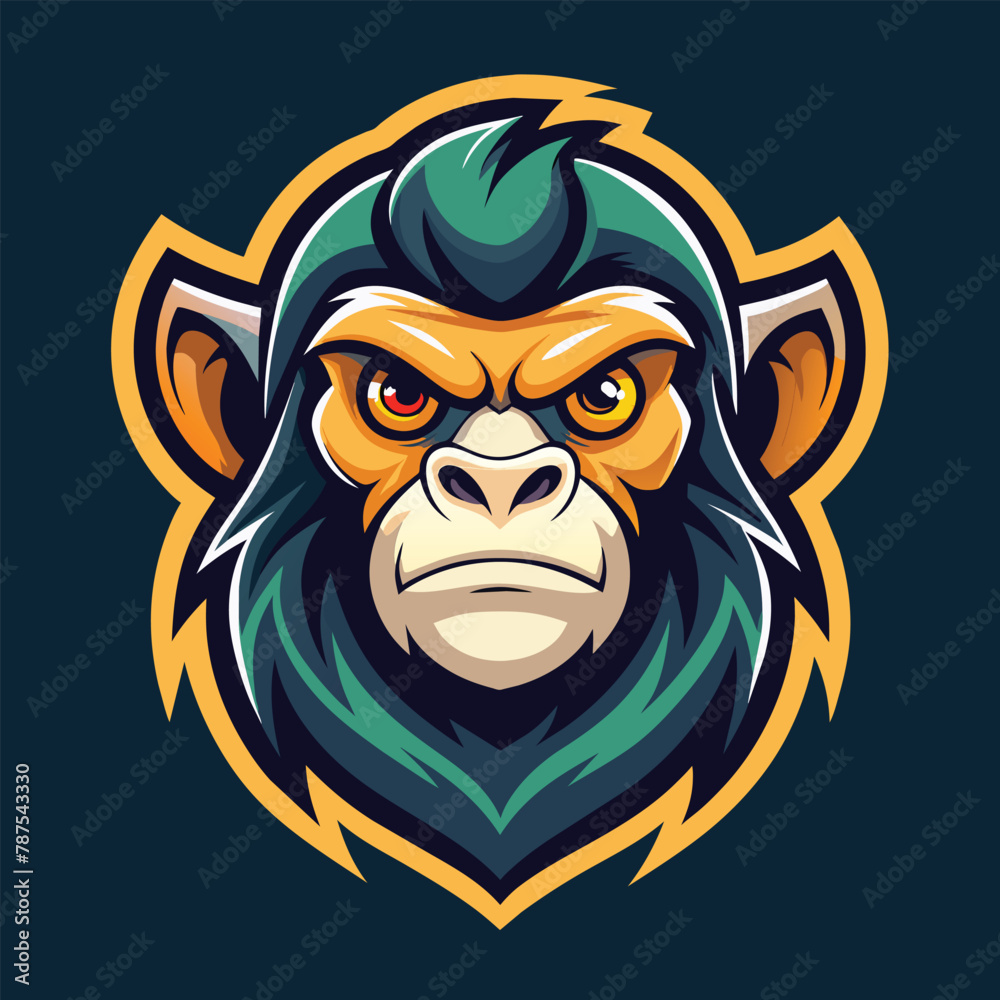 Naklejka premium A monkeys head with an angry expression, cool monkey logo design vector illustrator