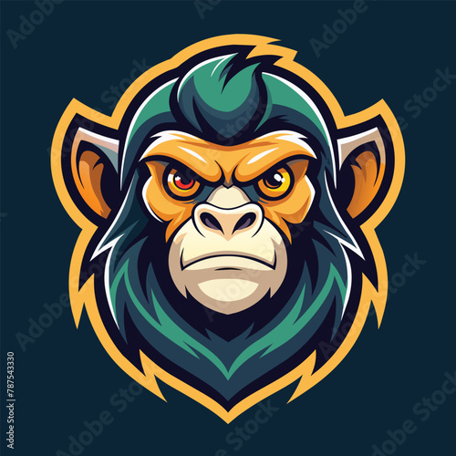 A monkeys head with an angry expression, cool monkey logo design vector illustrator
