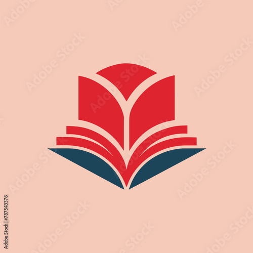 A red book with blue pages placed on a pink background, Craft a clean and understated logo for a book publishing brand