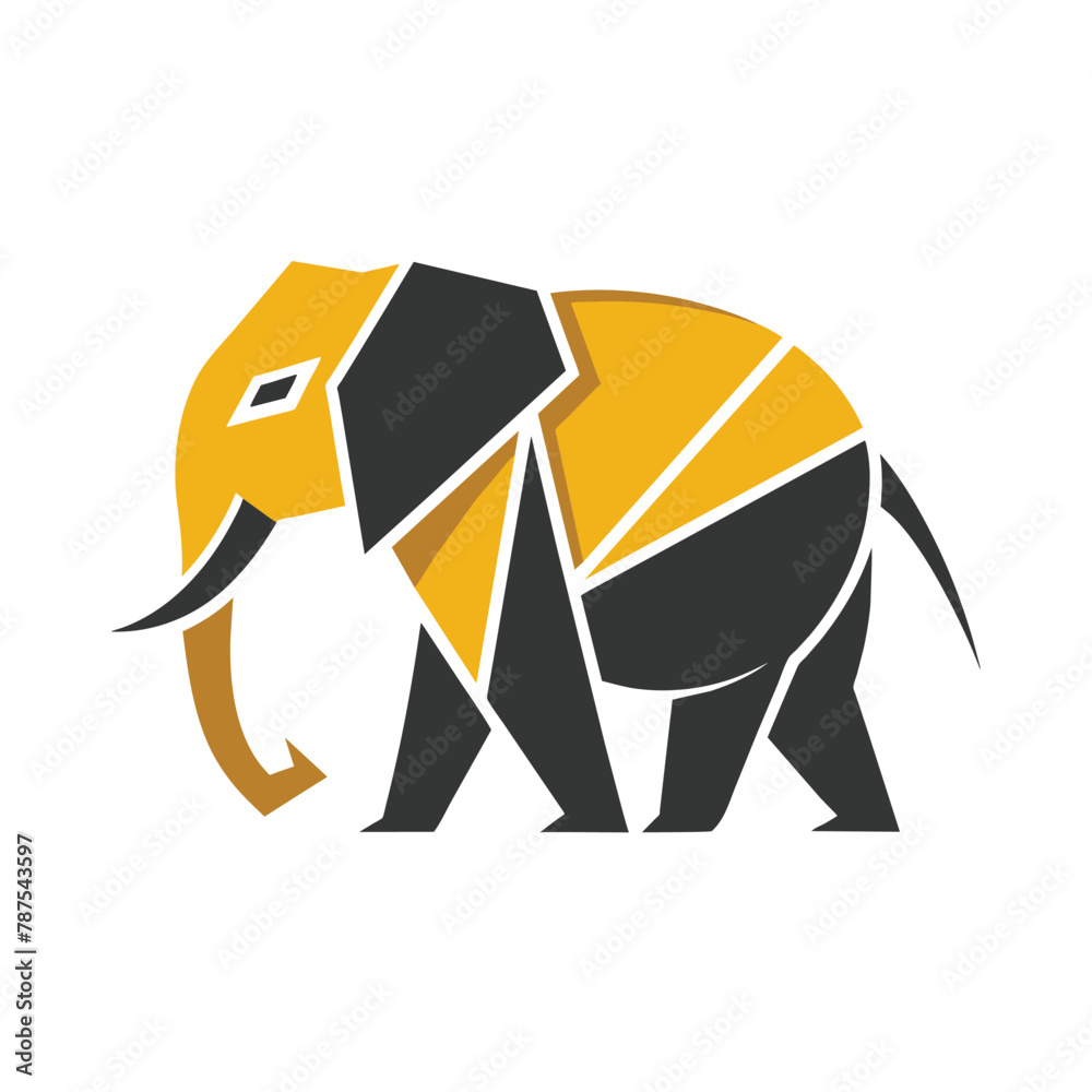 Elephant with striking yellow and black pattern on its skin, standing majestically, Craft a minimalist logo using only a few elements to convey the essence of an elephant Elephant with striking yellow and black pattern on its skin, standing majestically, Craft a minimalist logo using only a few elements to convey the essence of an elephant