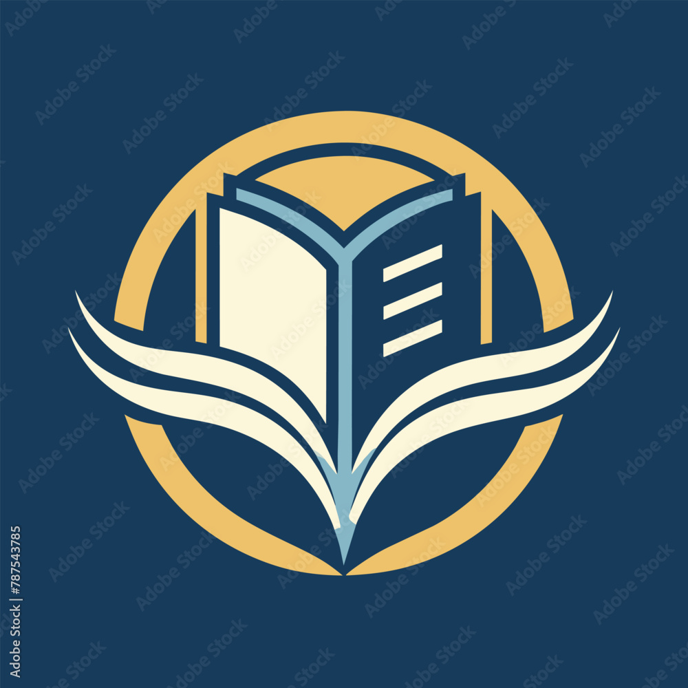 A logo featuring an open book in blue and yellow colors, Craft a simple yet impactful design for a book publishing firm - obrazy, fototapety, plakaty 