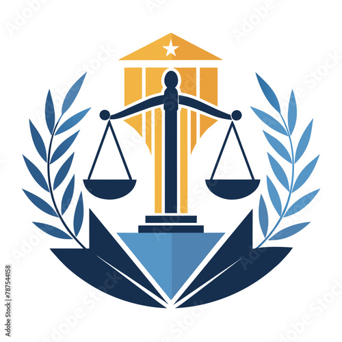 The iconic scales of justice surrounded by laurel branches symbolizing victory and honor, Create a minimalist design that portrays trust and professionalism for a legal consulting firm