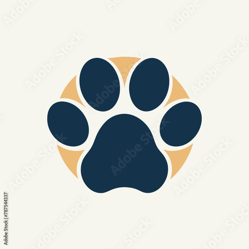 A dogs paw is neatly enclosed within a circle, creating a minimalist design, Create a minimalist logo featuring a pet paw print, using simple lines and shapes