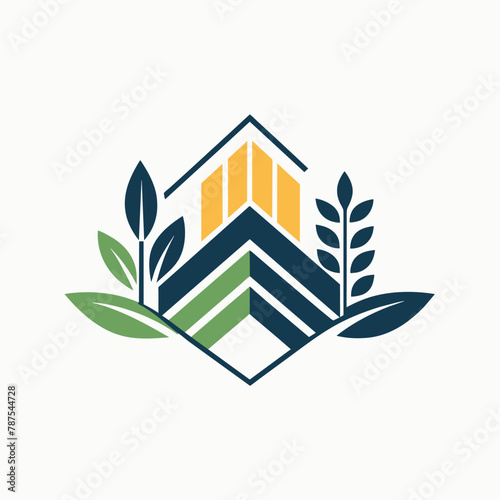 A minimalist logo featuring a house surrounded by lush green leaves, symbolizing a connection to nature, Create a minimalist logo that conveys the concept of transmission
