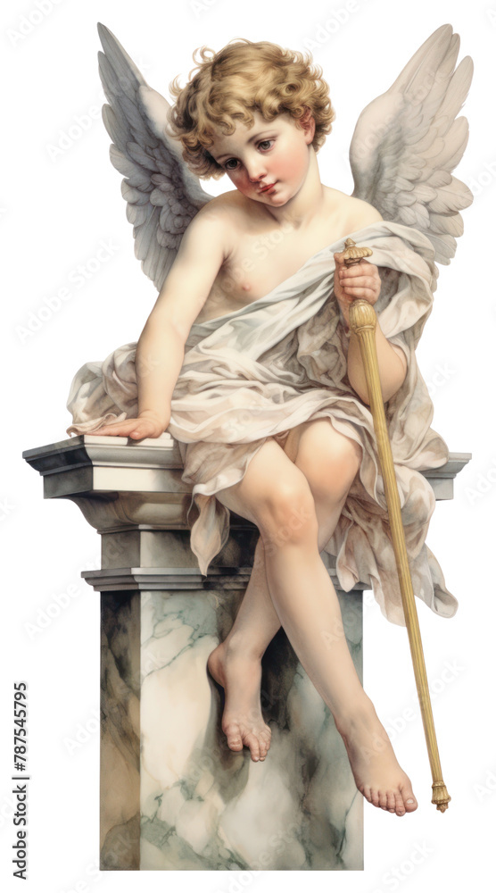 Angel sitting white background representation. Angel sitting white background representation.