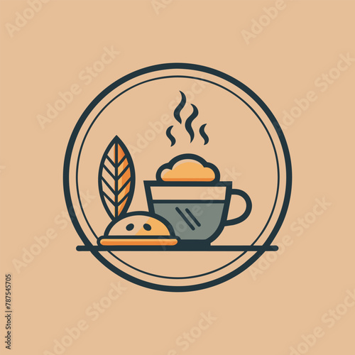 A plate with bread and a cup of coffee, Design a minimalist logo for a cozy cafe known for its artisanal coffee and pastries