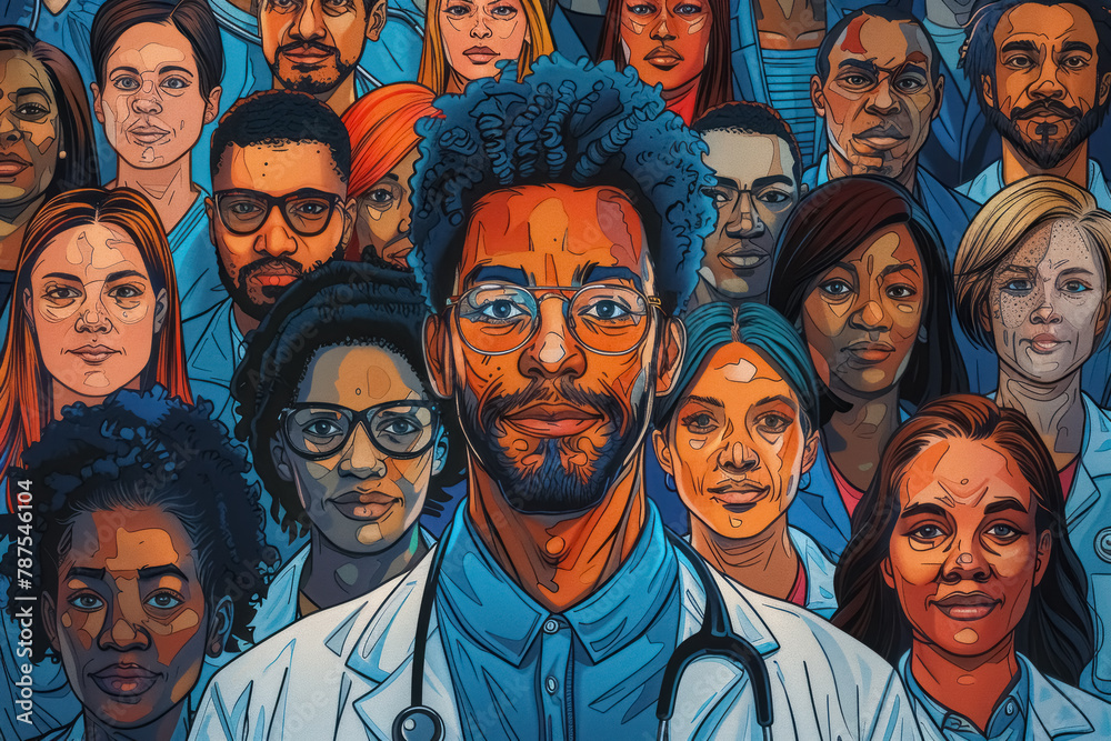 diverse group of healthcare professionals illustration with faces obscured