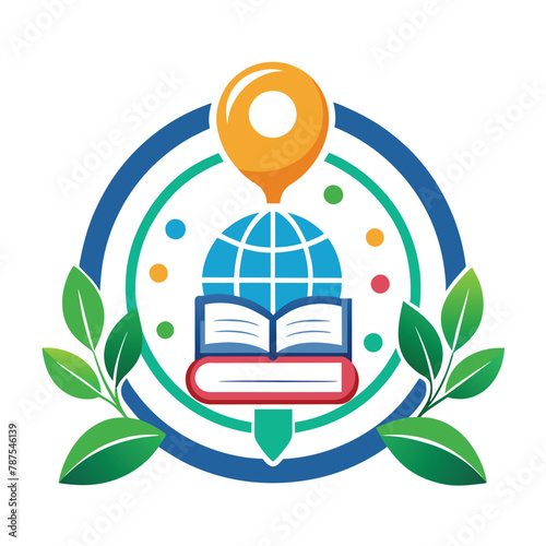 An open book with a globe resting on top, symbolizing knowledge and global awareness, Design a simple yet elegant symbol for a language learning platform photo