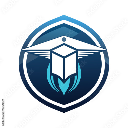 A sleek logo featuring a blue and white color scheme with a bird design, Design a sleek logo for a tech-focused educational startup