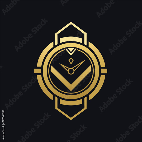 Elegant Gold Clock on Black Background, Develop a minimalist logo for a luxury watch company that conveys craftsmanship and excellence