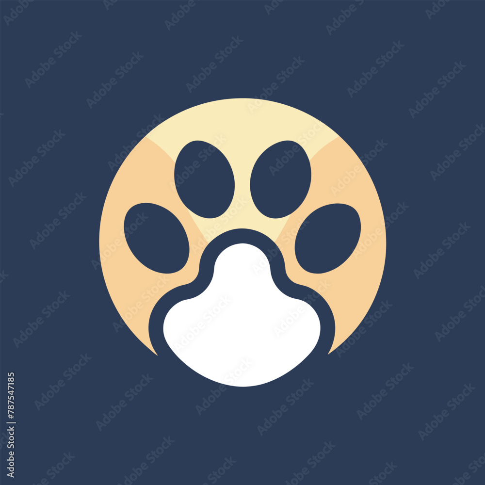 A dogs paw is displayed within a circular design, showcasing a minimalist logo concept focused on pets, Develop a minimalist logo with a focus on a pet paw, using minimal elements for a sleek look