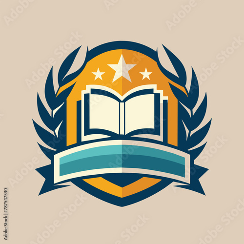 A book adorned with stars and a ribbon wrapped around it, Develop a sleek, modern logo for an online bookstore specializing in rare and vintage books