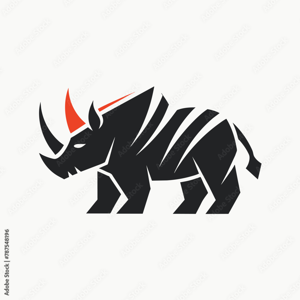 A rhinoceros with a distinctive red horn on its head, Experiment with negative space to create a minimalist logo of a rhino A rhinoceros with a distinctive red horn on its head, Experiment with negative space to create a minimalist logo of a rhino