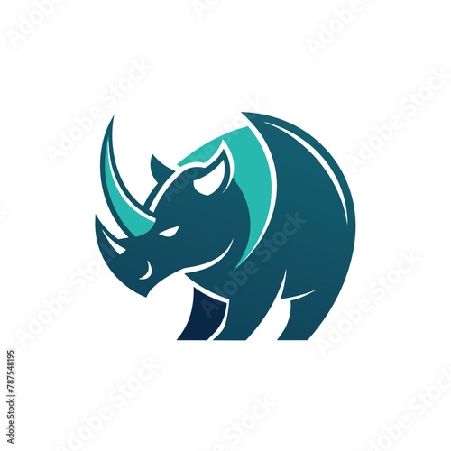 A rhino logo design set against a solid blue background, creating a striking contrast, Experiment with negative space to create a minimalist logo of a rhino photo