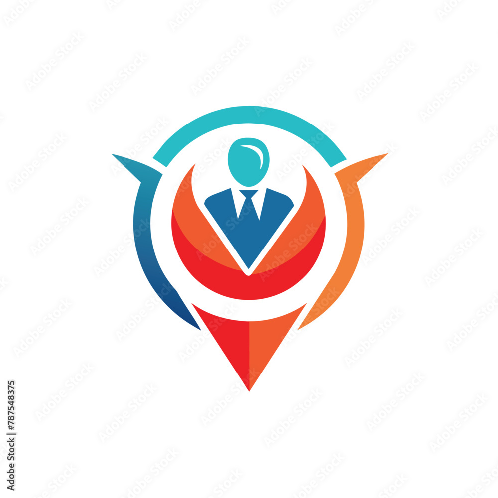 A man in professional attire with directional arrows pointing towards him in a conceptual representation of business leadership, find job logo design, minimalist simple modern vector logo design A man in professional attire with directional arrows pointing towards him in a conceptual representation of business leadership, find job logo design, minimalist simple modern vector logo design