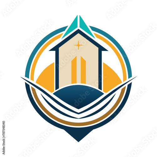 A church building featuring a prominent cross on its roof, Fashion a stylish logo that exudes simplicity and a welcoming atmosphere