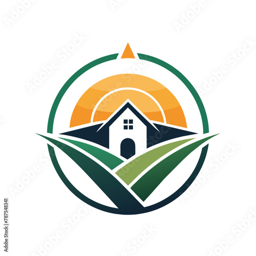 A house with a church in its center, showcasing a unique architectural design, Fashion a stylish logo that exudes simplicity and a welcoming atmosphere